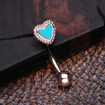 Detail View 1 of Rose Gold Adorable Heart Curved Barbell-Teal